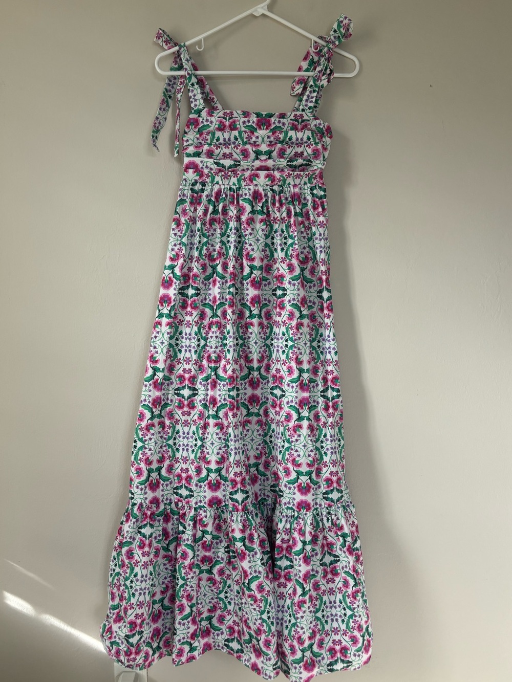 Misa Los Angeles Dress Size XS Green Pink Floral Tie Straps 100% Cotton